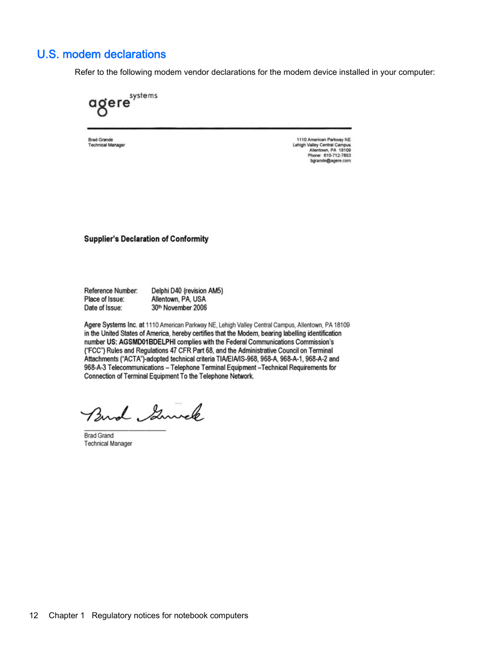 U.s. modem declarations | HP 18-5021 All-in-One Desktop PC User Manual | Page 20 / 61