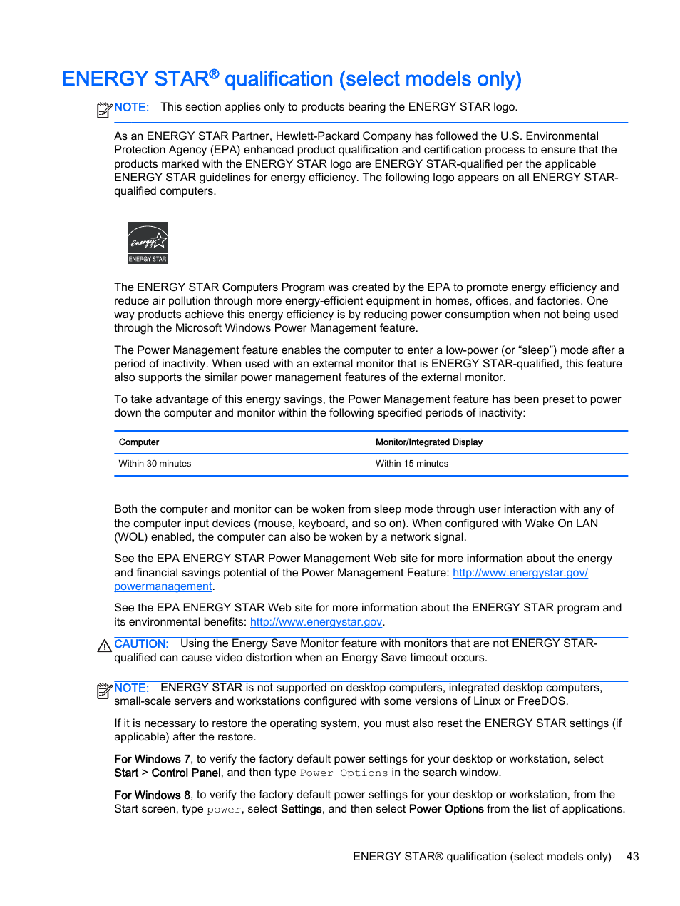 Energy star® qualification (select models only), Energy star, Qualification (select models only) | HP 18-5021 All-in-One Desktop PC User Manual | Page 51 / 61