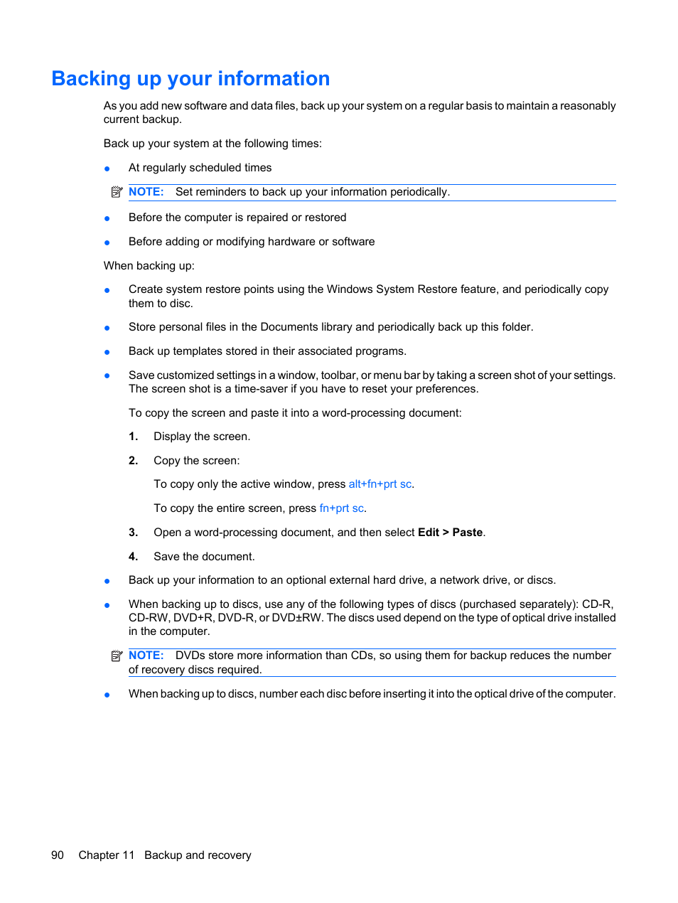 Backing up your information | HP Pavilion dm1-2001au Entertainment Notebook PC User Manual | Page 100 / 113