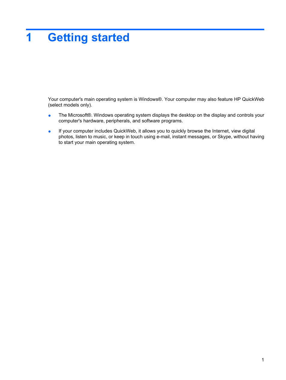 Getting started, 1 getting started, 1getting started | HP Pavilion dm1-2001au Entertainment Notebook PC User Manual | Page 11 / 113