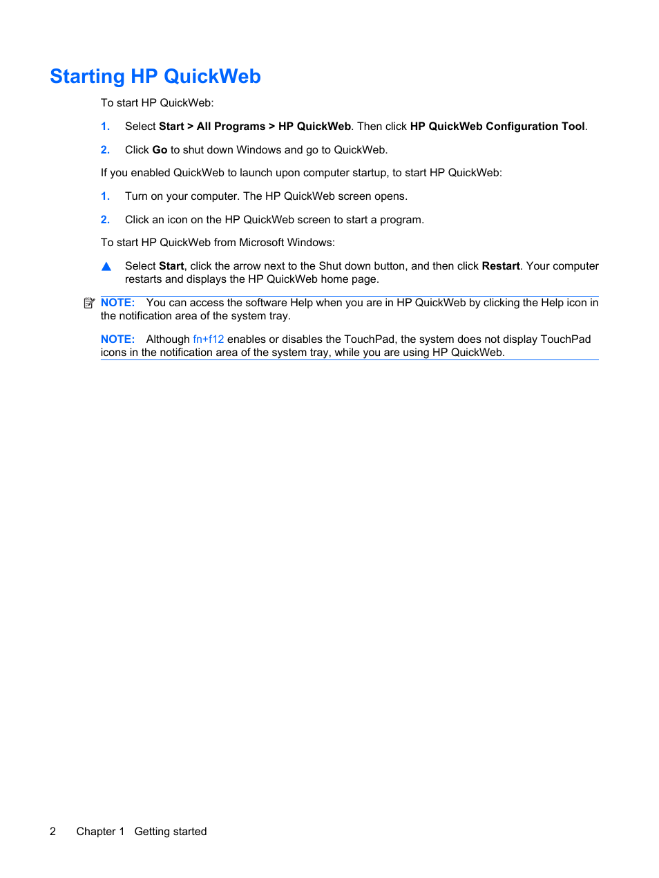 Starting hp quickweb | HP Pavilion dm1-2001au Entertainment Notebook PC User Manual | Page 12 / 113