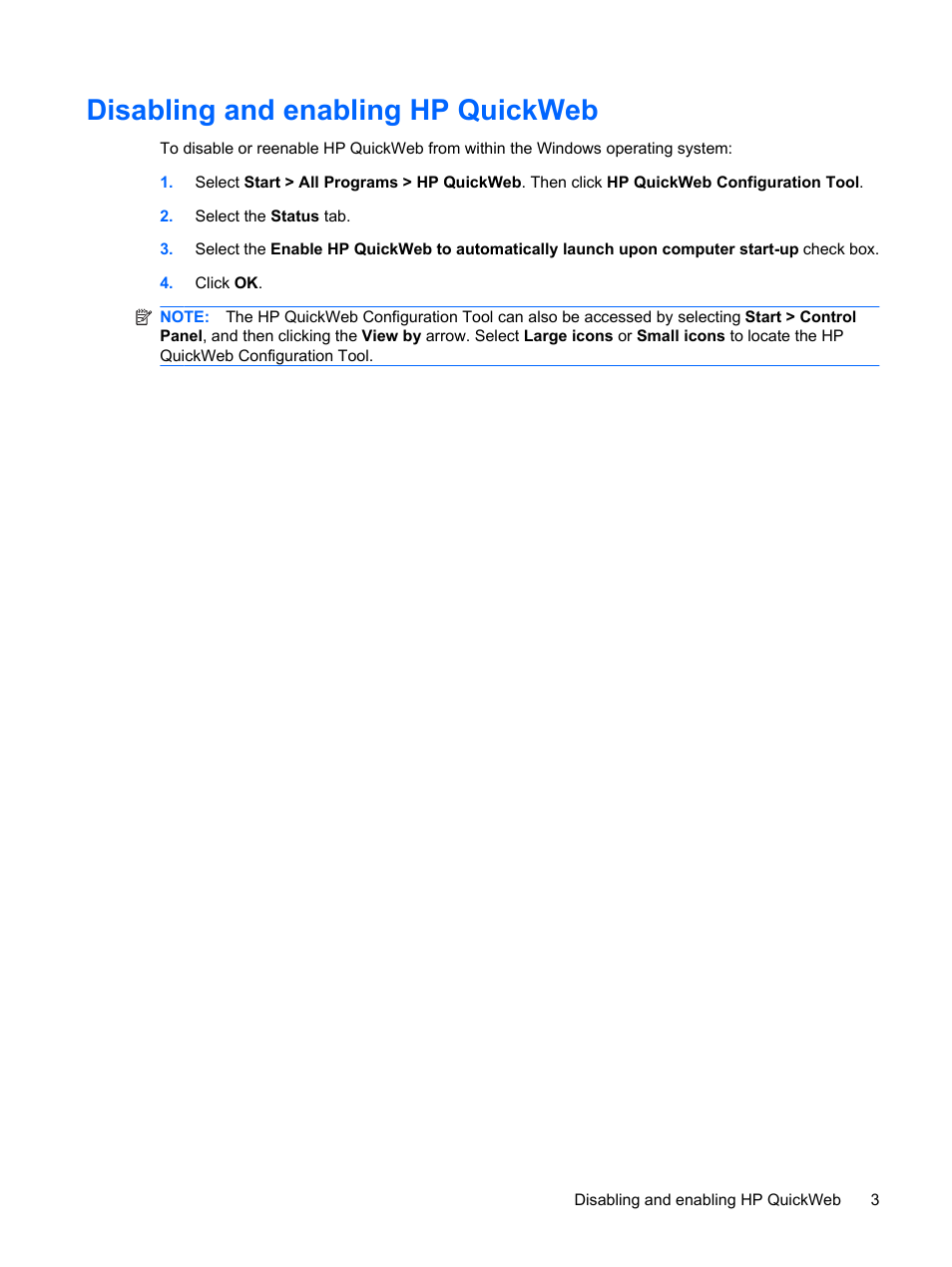 Disabling and enabling hp quickweb | HP Pavilion dm1-2001au Entertainment Notebook PC User Manual | Page 13 / 113