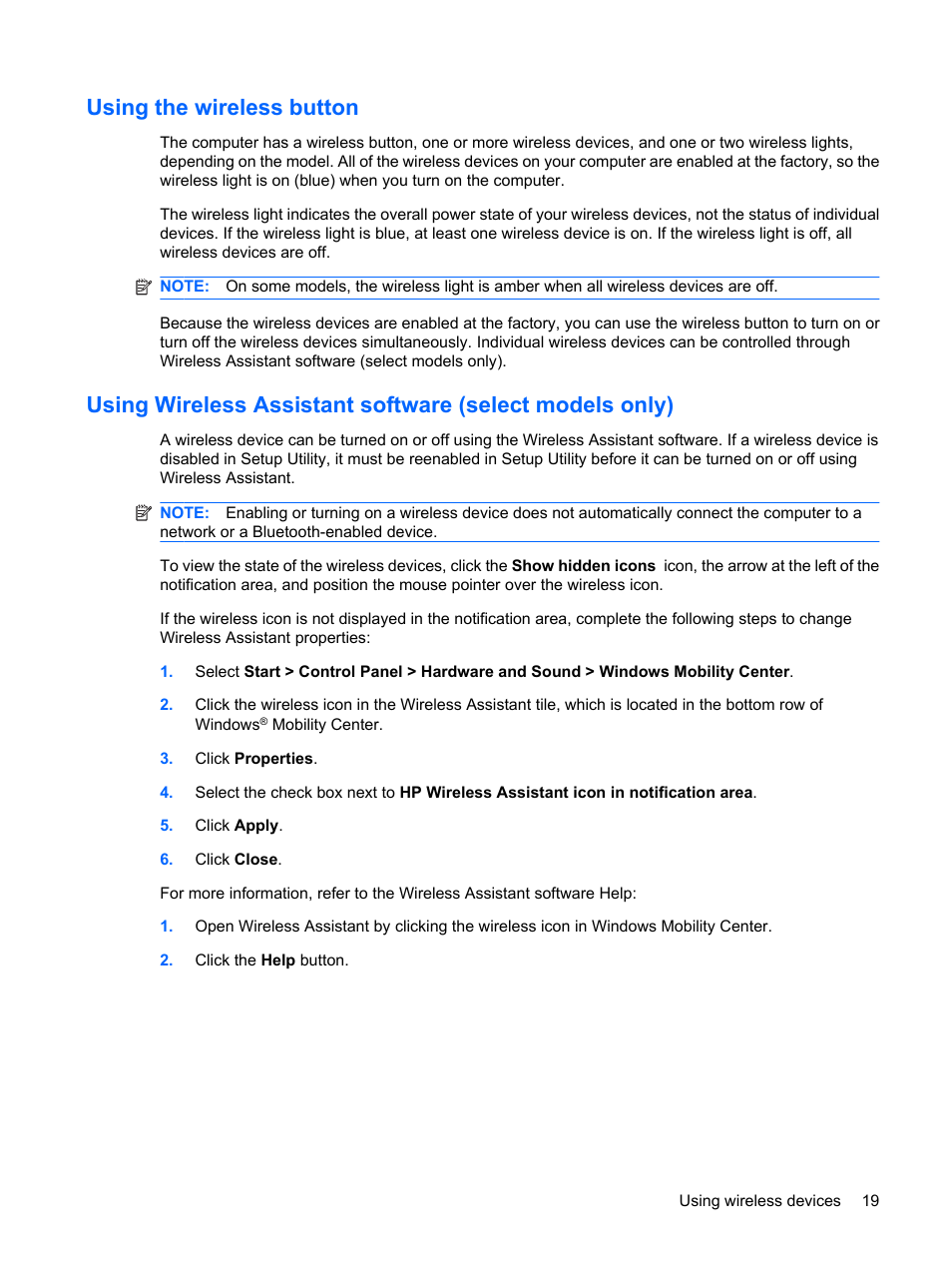 Using the wireless button | HP Pavilion dm1-2001au Entertainment Notebook PC User Manual | Page 29 / 113