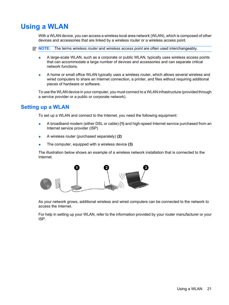 Using a wlan, Setting up a wlan | HP Pavilion dm1-2001au Entertainment Notebook PC User Manual | Page 31 / 113