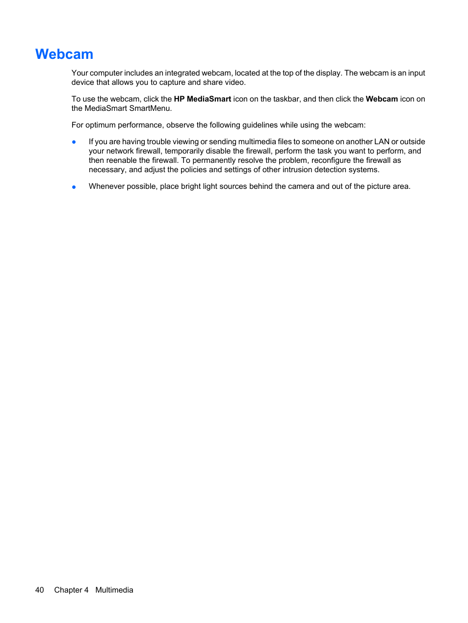 Webcam | HP Pavilion dm1-2001au Entertainment Notebook PC User Manual | Page 50 / 113
