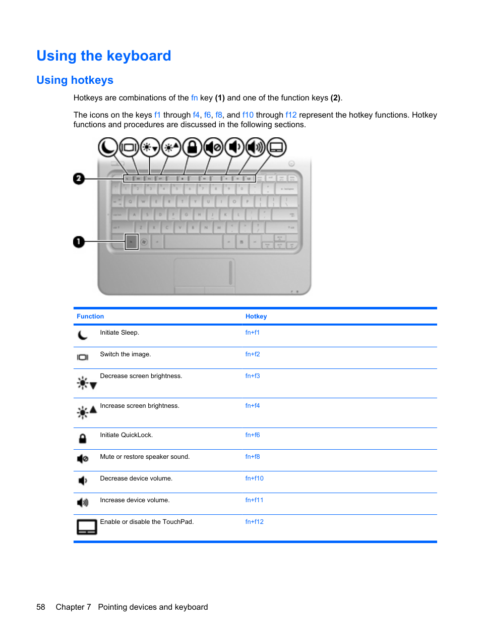 Using the keyboard, Using hotkeys | HP Pavilion dm1-2001au Entertainment Notebook PC User Manual | Page 68 / 113