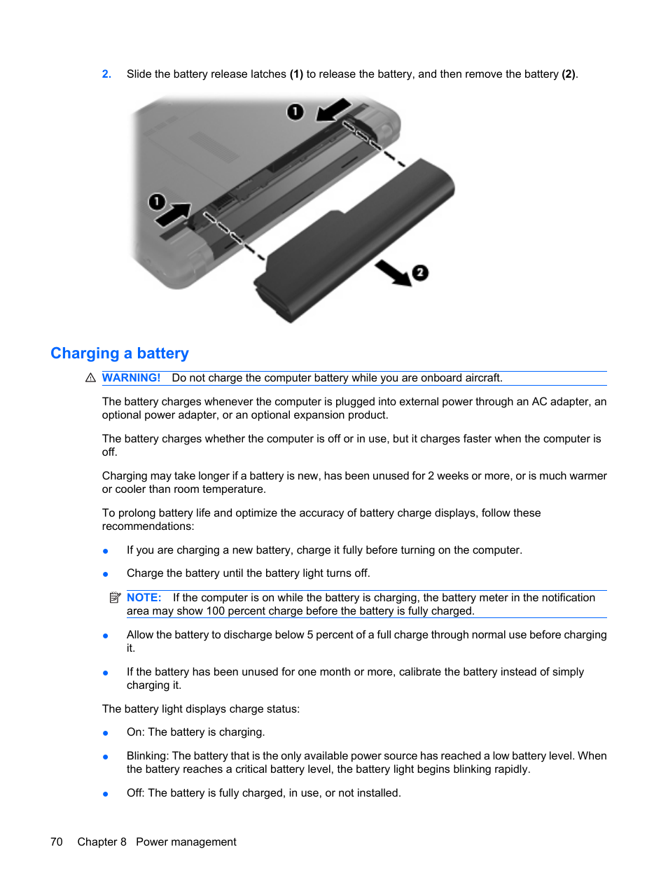 Charging a battery | HP Pavilion dm1-2001au Entertainment Notebook PC User Manual | Page 80 / 113