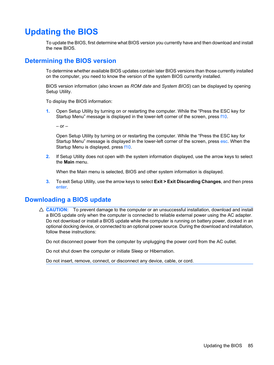Updating the bios, Determining the bios version, Downloading a bios update | HP Pavilion dm1-2001au Entertainment Notebook PC User Manual | Page 95 / 113