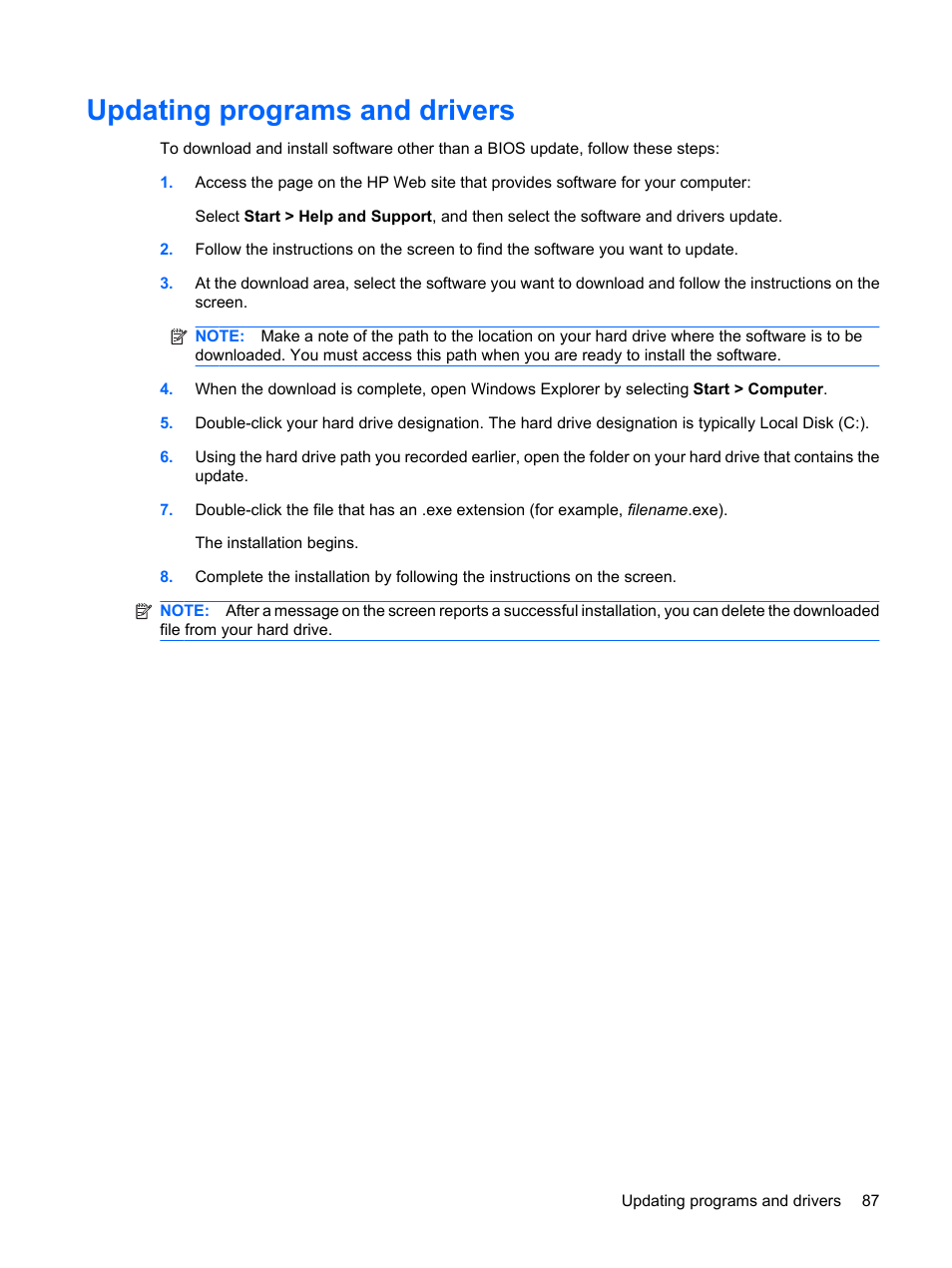 Updating programs and drivers | HP Pavilion dm1-2001au Entertainment Notebook PC User Manual | Page 97 / 113