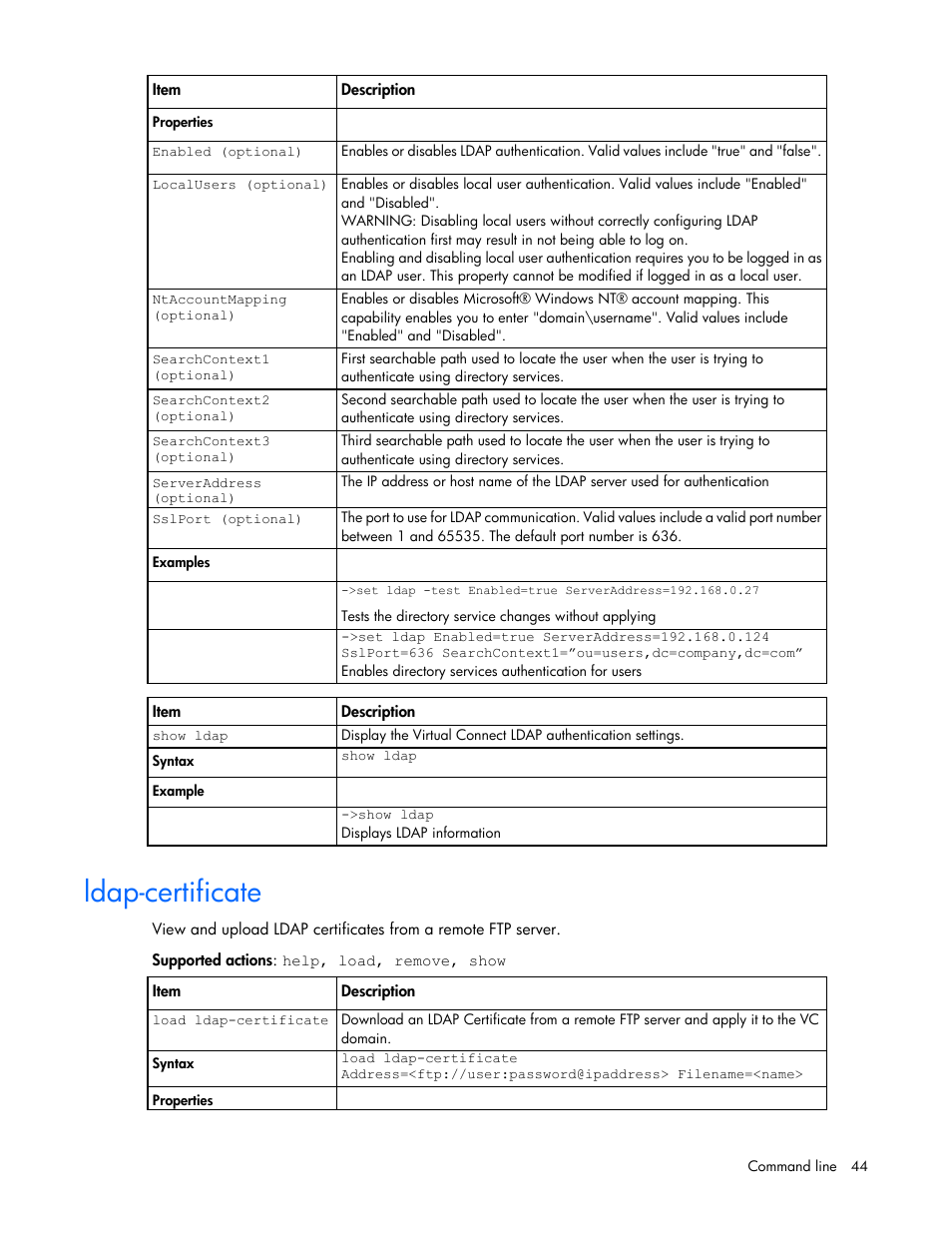 Ldap-certificate | HP Virtual Connect 4Gb Fibre Channel Module for c-Class BladeSystem User Manual | Page 44 / 131