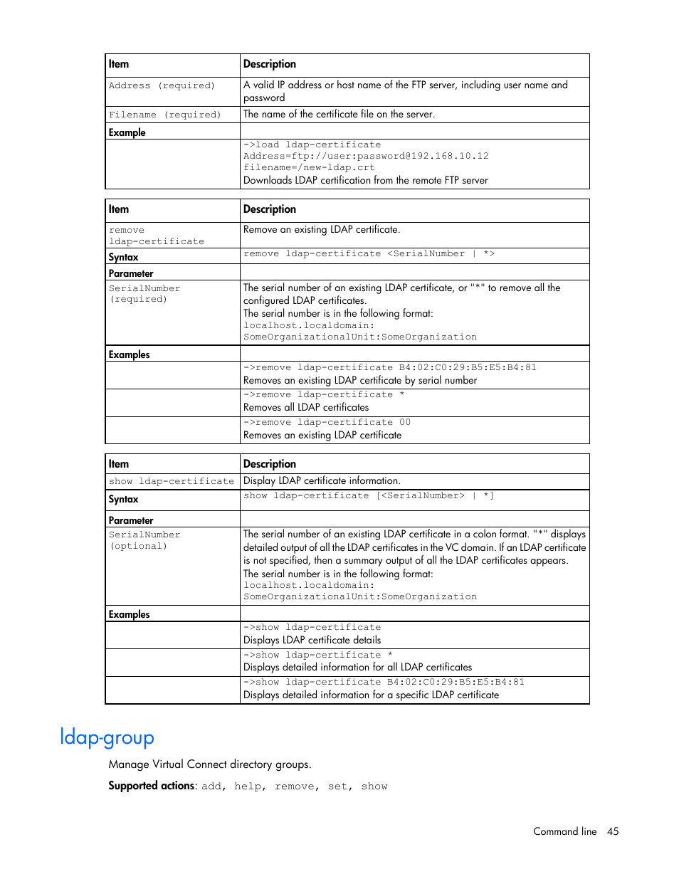 Ldap-group | HP Virtual Connect 4Gb Fibre Channel Module for c-Class BladeSystem User Manual | Page 45 / 131
