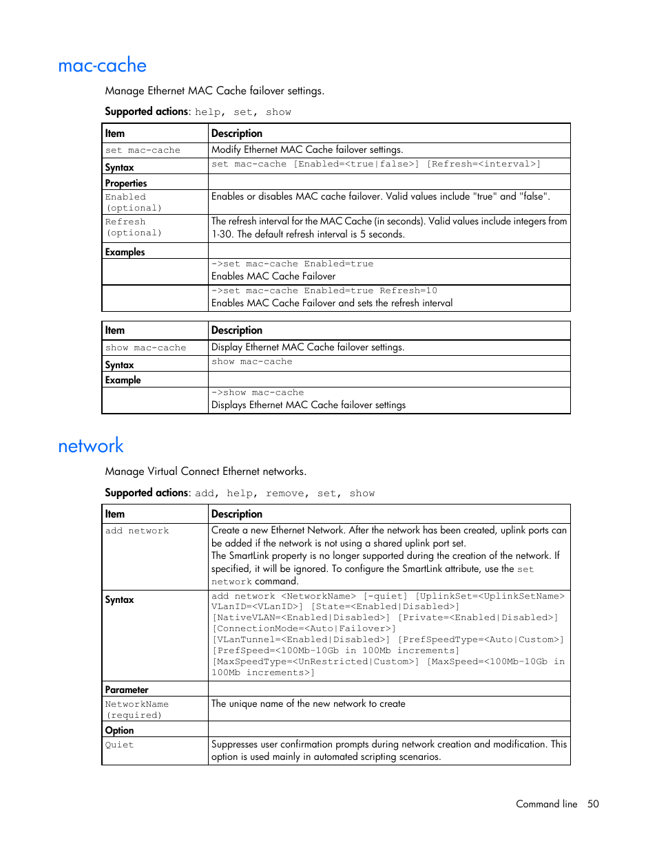 Mac-cache, Network | HP Virtual Connect 4Gb Fibre Channel Module for c-Class BladeSystem User Manual | Page 50 / 131