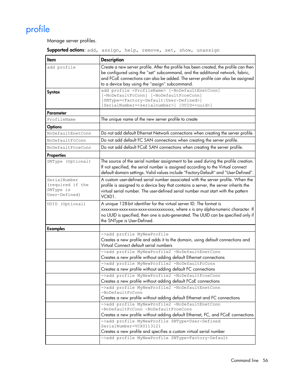 Profile | HP Virtual Connect 4Gb Fibre Channel Module for c-Class BladeSystem User Manual | Page 56 / 131