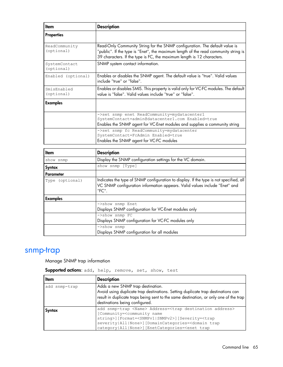 Snmp-trap | HP Virtual Connect 4Gb Fibre Channel Module for c-Class BladeSystem User Manual | Page 65 / 131