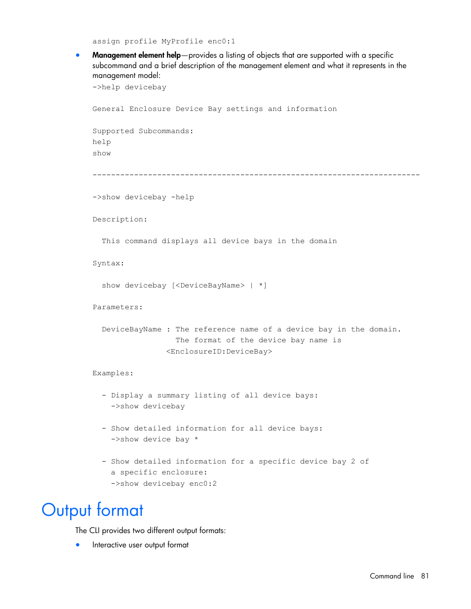 Output format | HP Virtual Connect 4Gb Fibre Channel Module for c-Class BladeSystem User Manual | Page 81 / 131