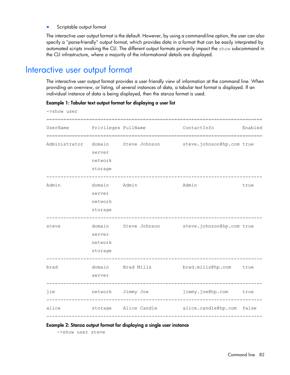 Interactive user output format | HP Virtual Connect 4Gb Fibre Channel Module for c-Class BladeSystem User Manual | Page 82 / 131