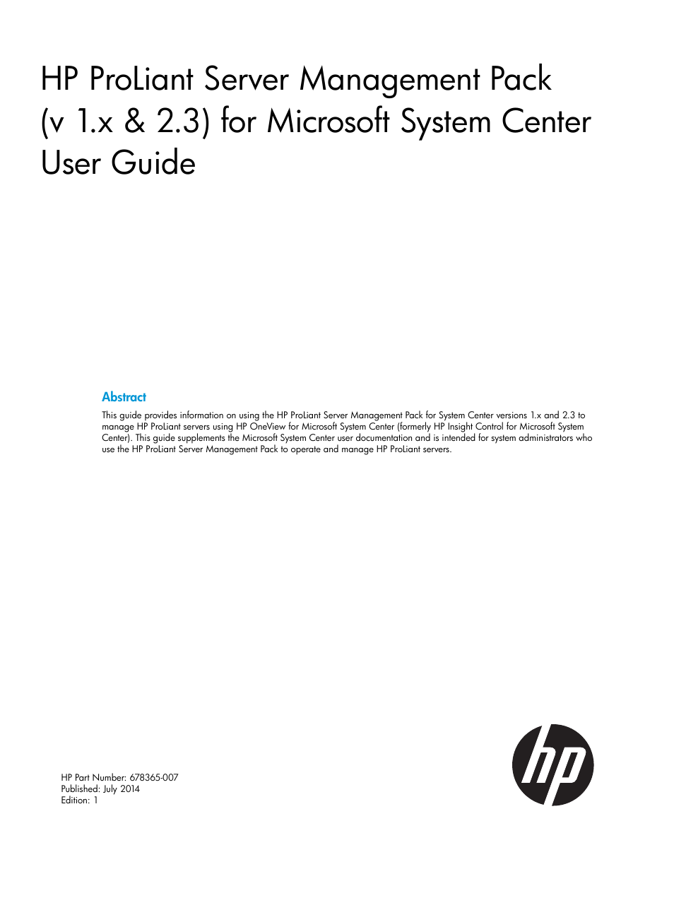 HP OneView for Microsoft System Center User Manual | 95 pages