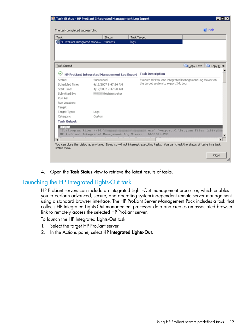 Launching the hp integrated lights-out task | HP OneView for Microsoft System Center User Manual | Page 19 / 95