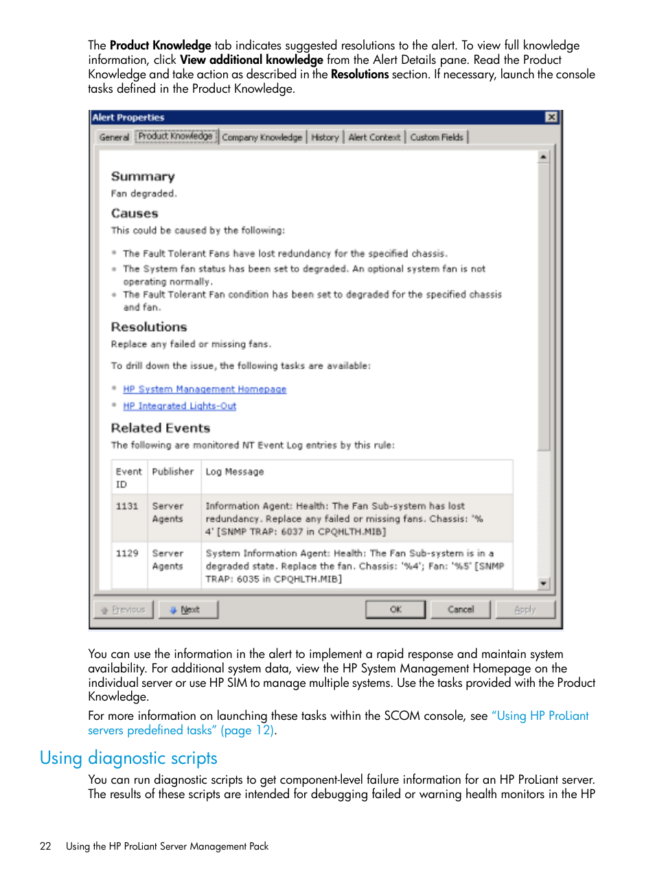 Using diagnostic scripts | HP OneView for Microsoft System Center User Manual | Page 22 / 95