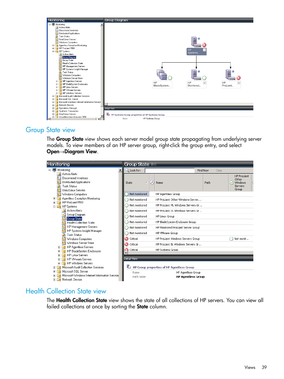 Group state view, Health collection state view, Group state view health collection state view | HP OneView for Microsoft System Center User Manual | Page 39 / 95