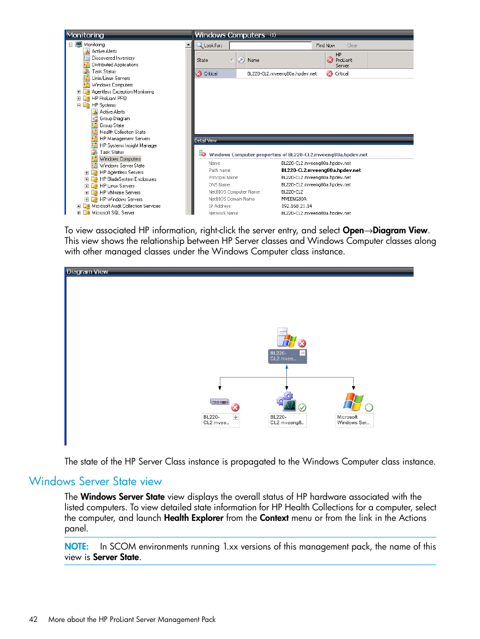 Windows server state view | HP OneView for Microsoft System Center User Manual | Page 42 / 95