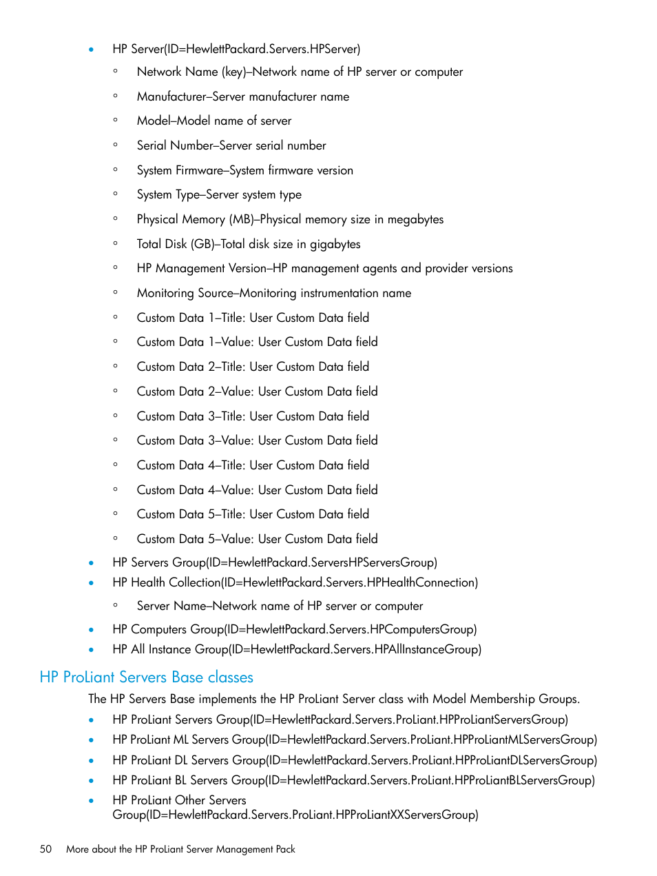 Hp proliant servers base classes | HP OneView for Microsoft System Center User Manual | Page 50 / 95