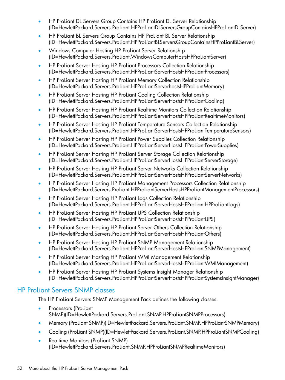 Hp proliant servers snmp classes | HP OneView for Microsoft System Center User Manual | Page 52 / 95