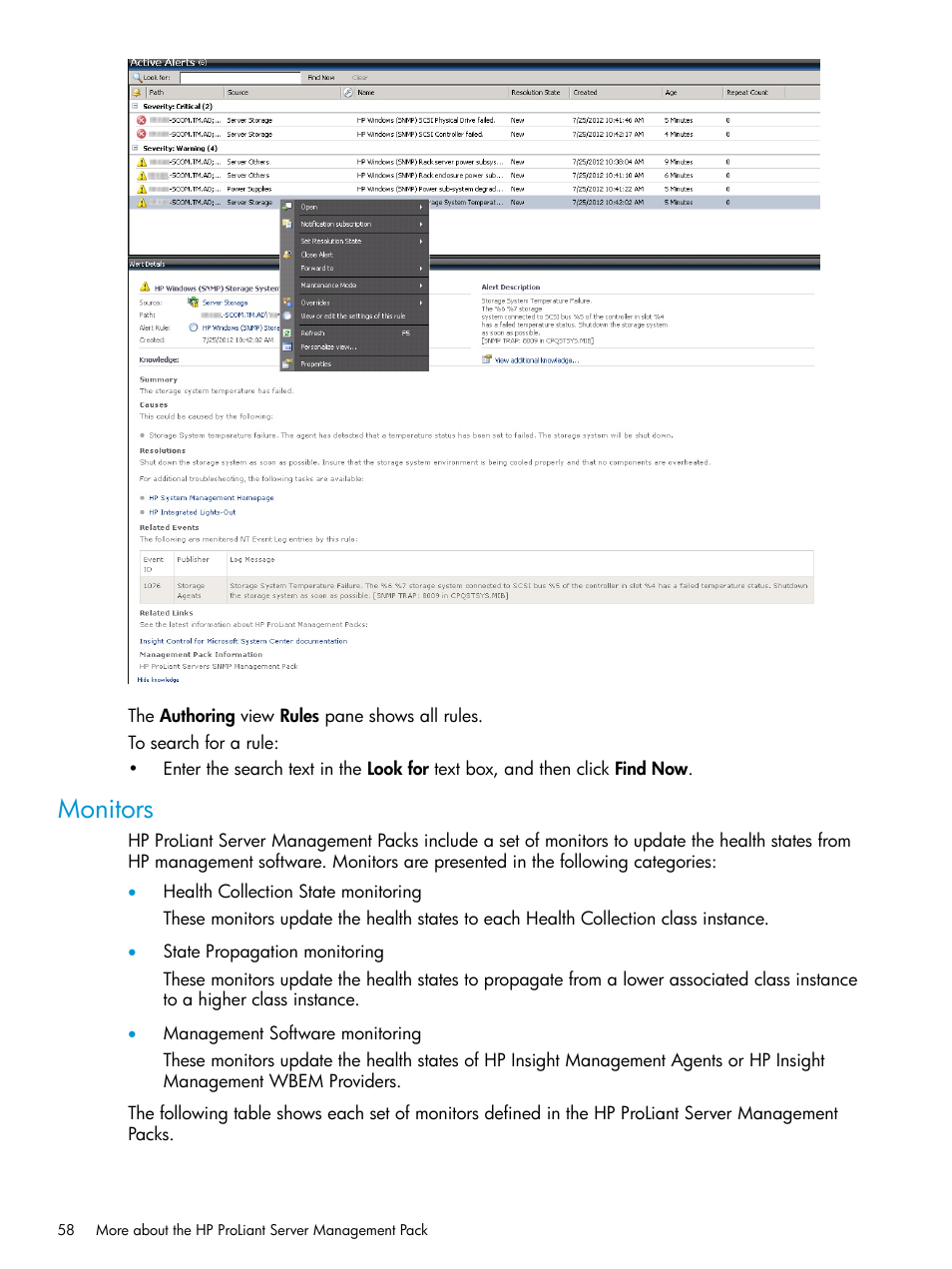 Monitors | HP OneView for Microsoft System Center User Manual | Page 58 / 95