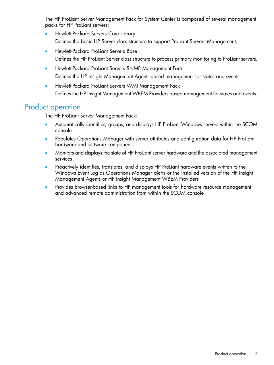 Product operation | HP OneView for Microsoft System Center User Manual | Page 7 / 95