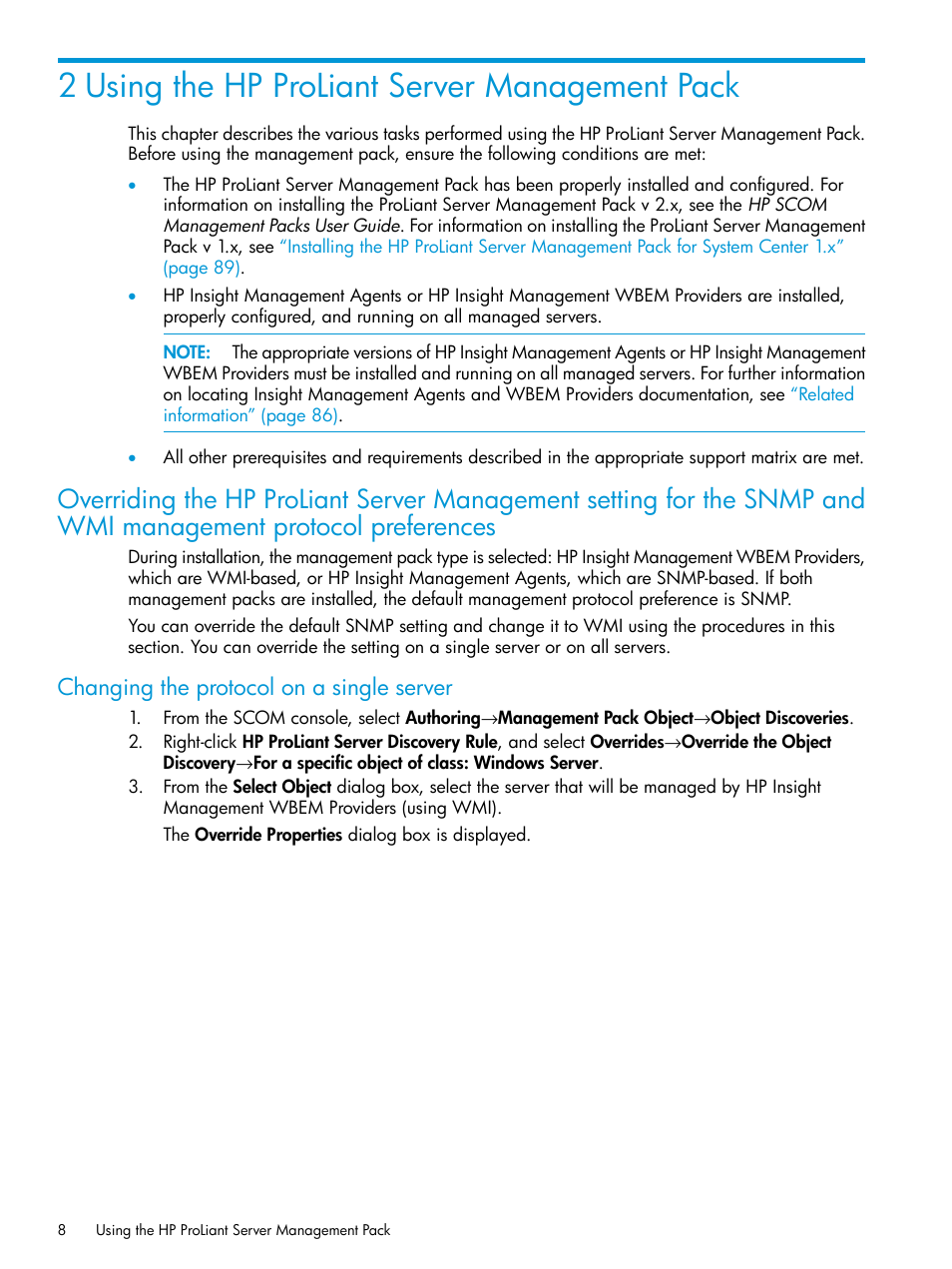 2 using the hp proliant server management pack, Changing the protocol on a single server | HP OneView for Microsoft System Center User Manual | Page 8 / 95