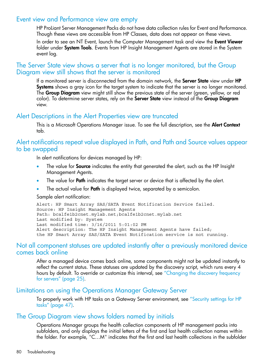 Event view and performance view are empty | HP OneView for Microsoft System Center User Manual | Page 80 / 95