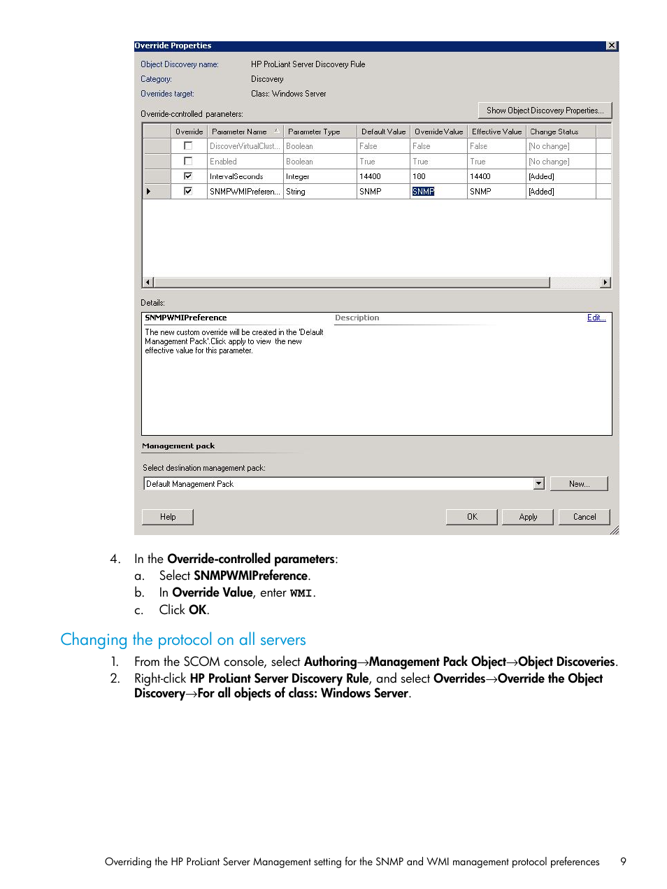 Changing the protocol on all servers | HP OneView for Microsoft System Center User Manual | Page 9 / 95