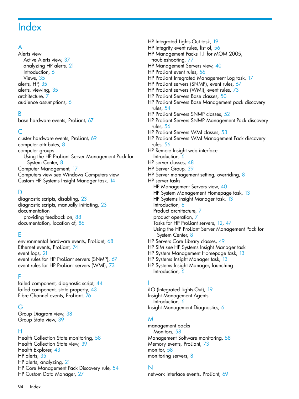 Index | HP OneView for Microsoft System Center User Manual | Page 94 / 95