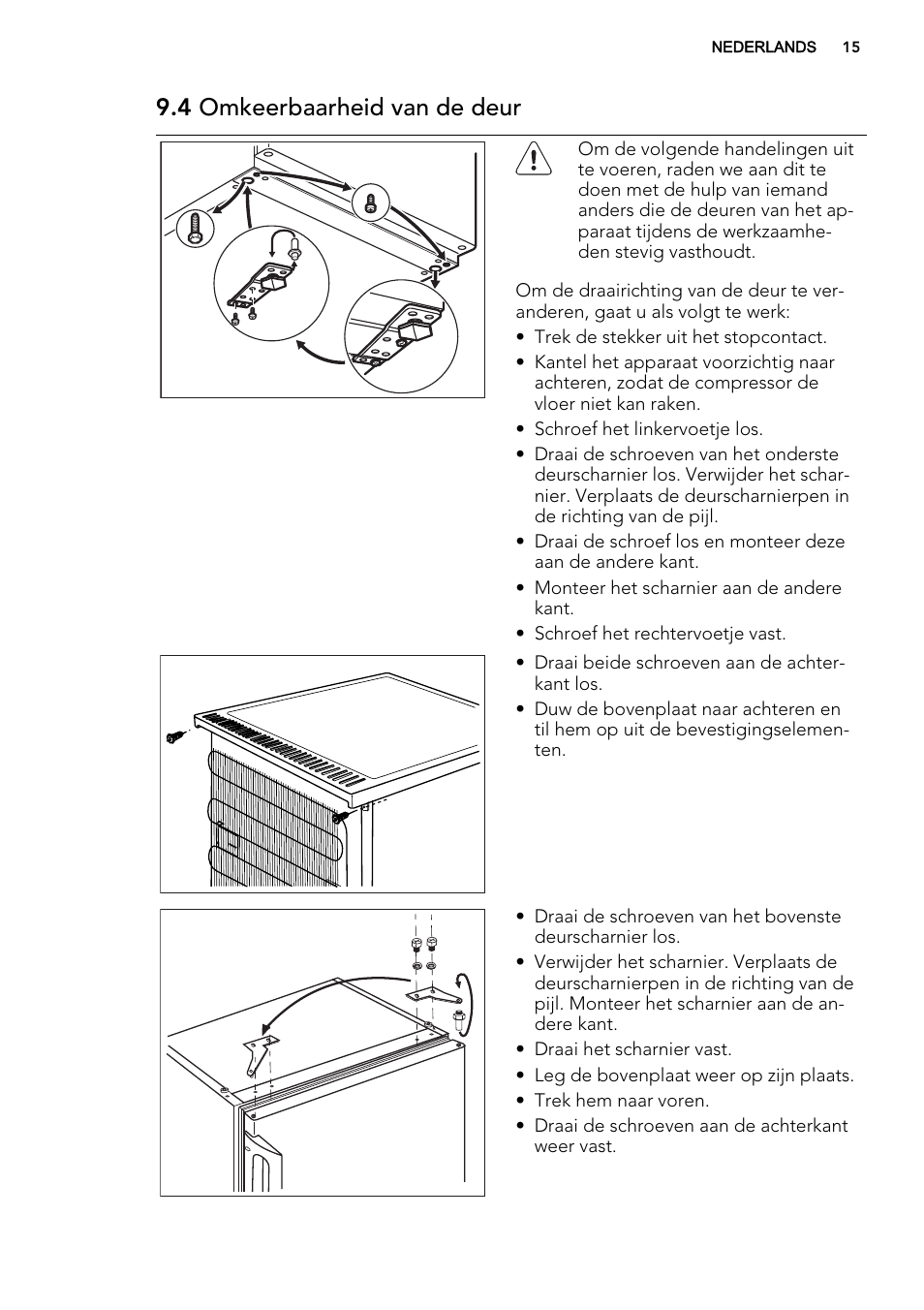 4 omkeerbaarheid van de deur | AEG S71540TSW1 User Manual | Page 15 / 76