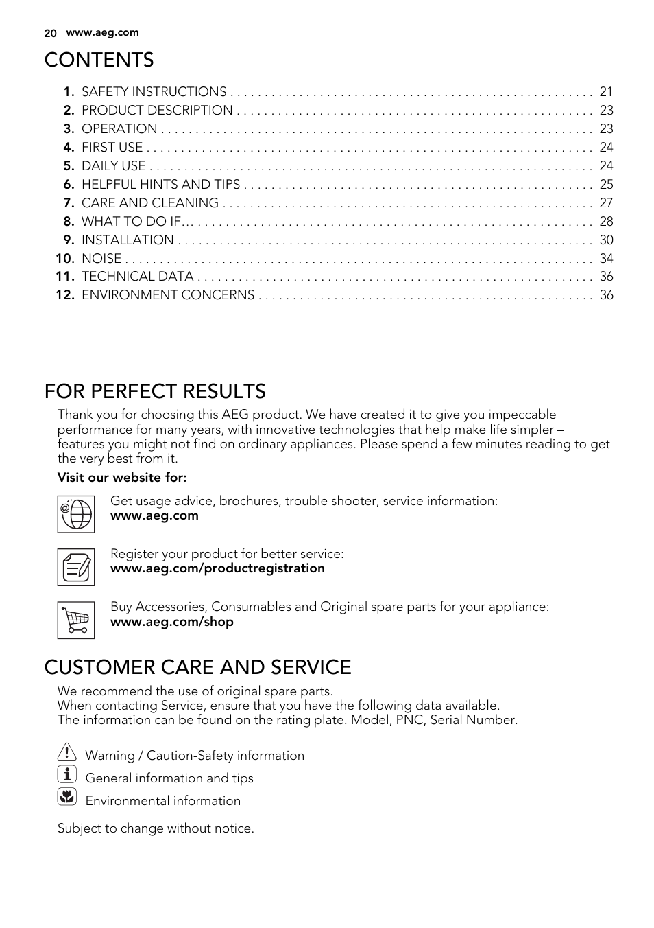 AEG S71540TSW1 User Manual | Page 20 / 76