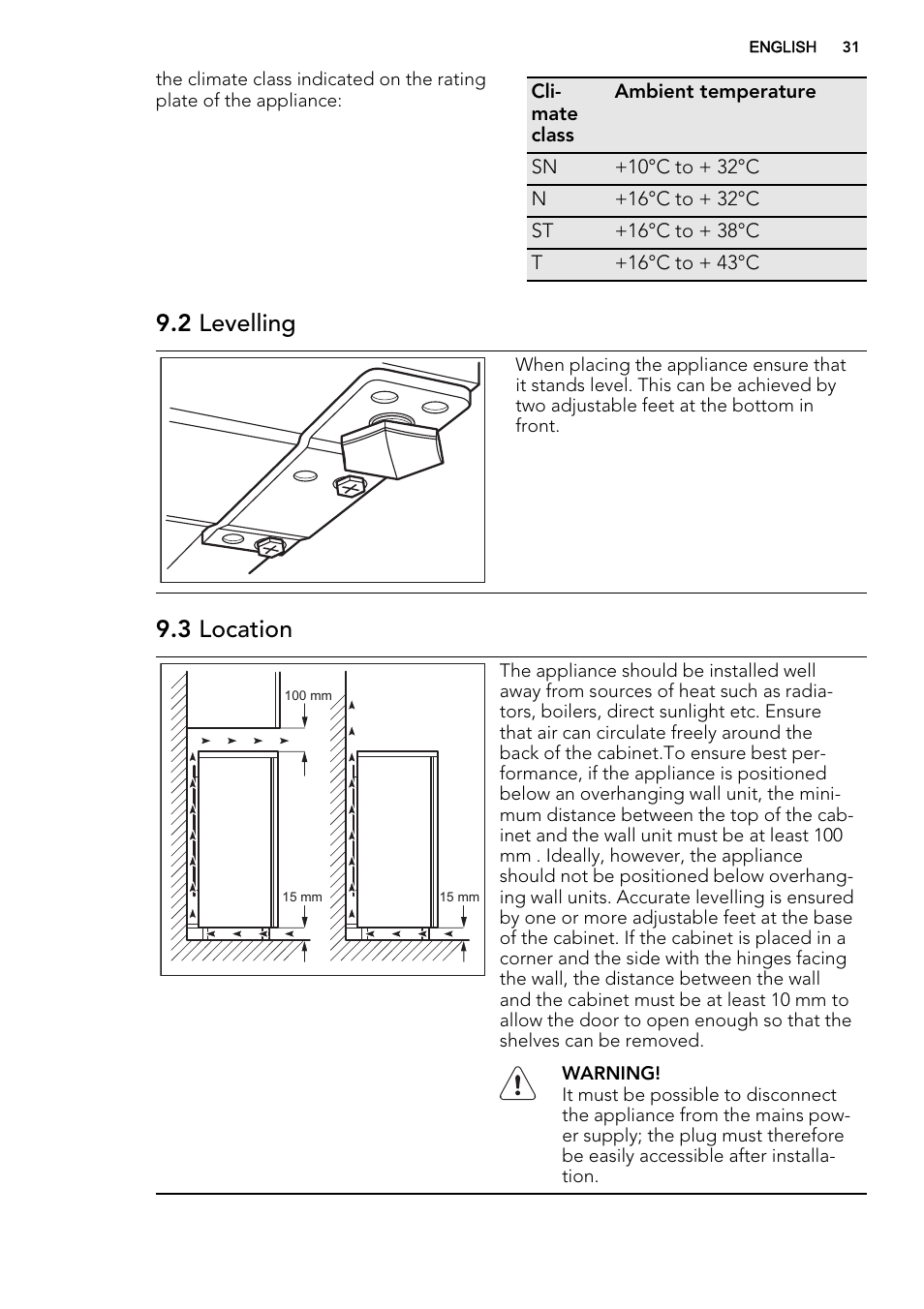 2 levelling, 3 location | AEG S71540TSW1 User Manual | Page 31 / 76