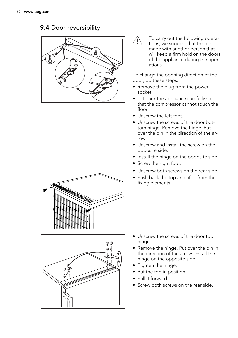 4 door reversibility | AEG S71540TSW1 User Manual | Page 32 / 76
