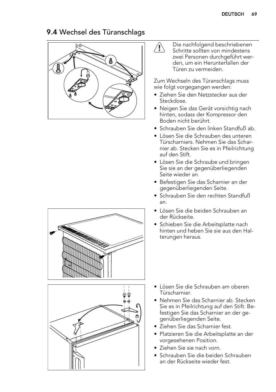 4 wechsel des türanschlags | AEG S71540TSW1 User Manual | Page 69 / 76