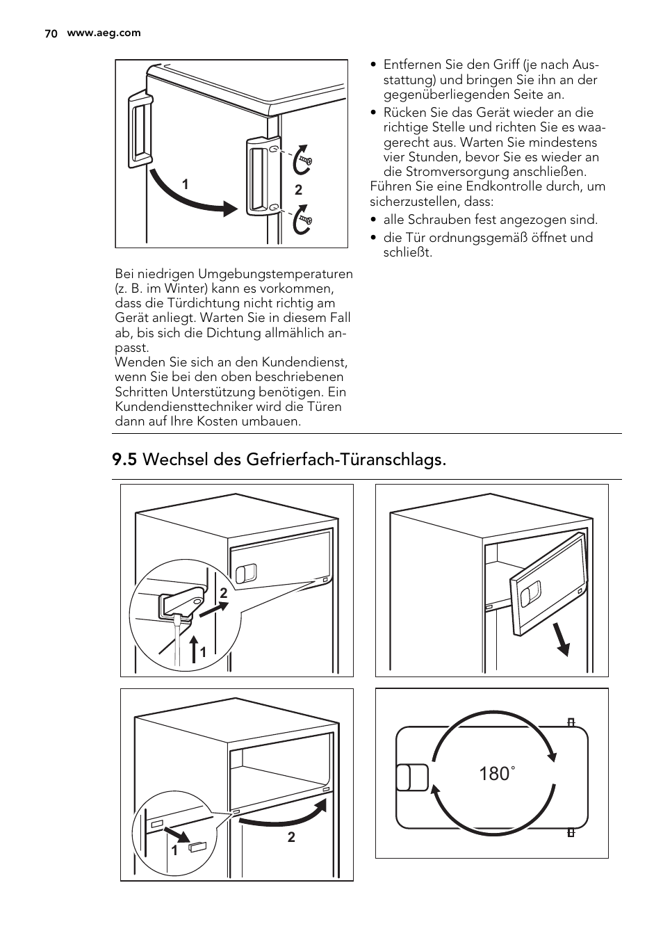 5 wechsel des gefrierfach-türanschlags | AEG S71540TSW1 User Manual | Page 70 / 76
