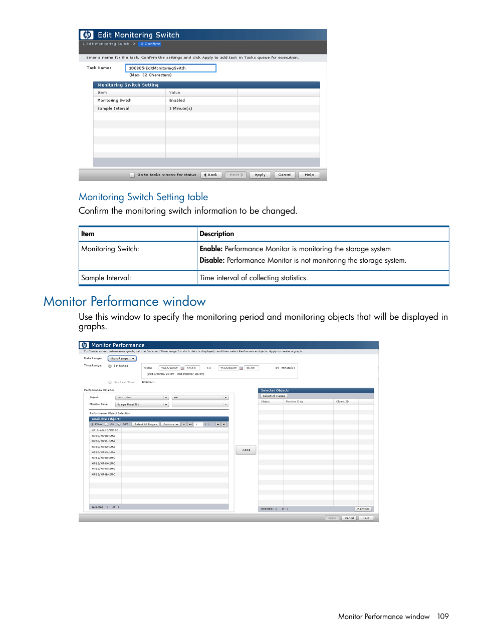 Monitor performance window | HP XP P9500 Storage User Manual | Page 109 / 157