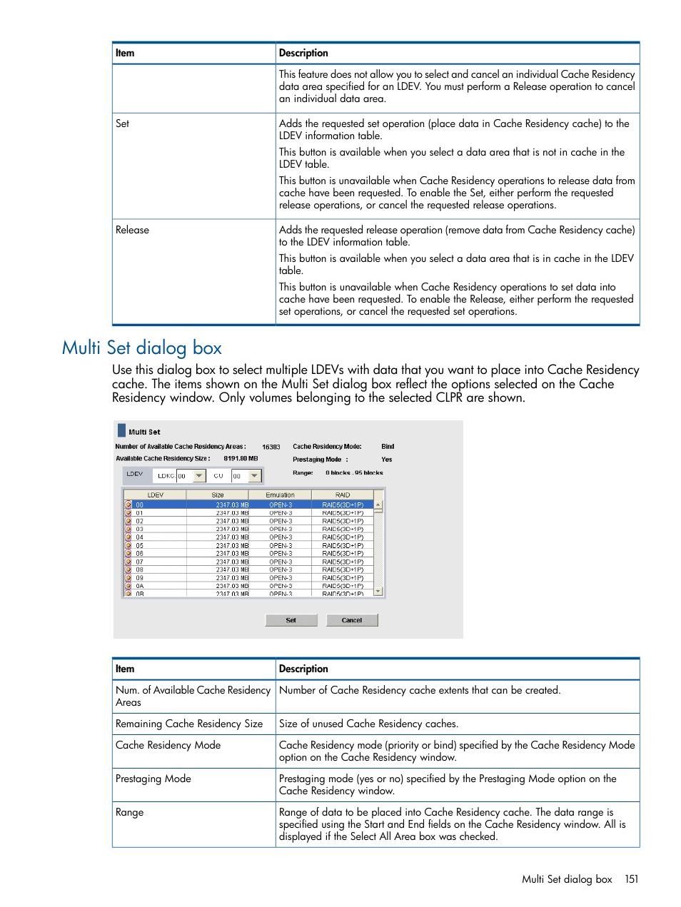 Multi set dialog box | HP XP P9500 Storage User Manual | Page 151 / 157