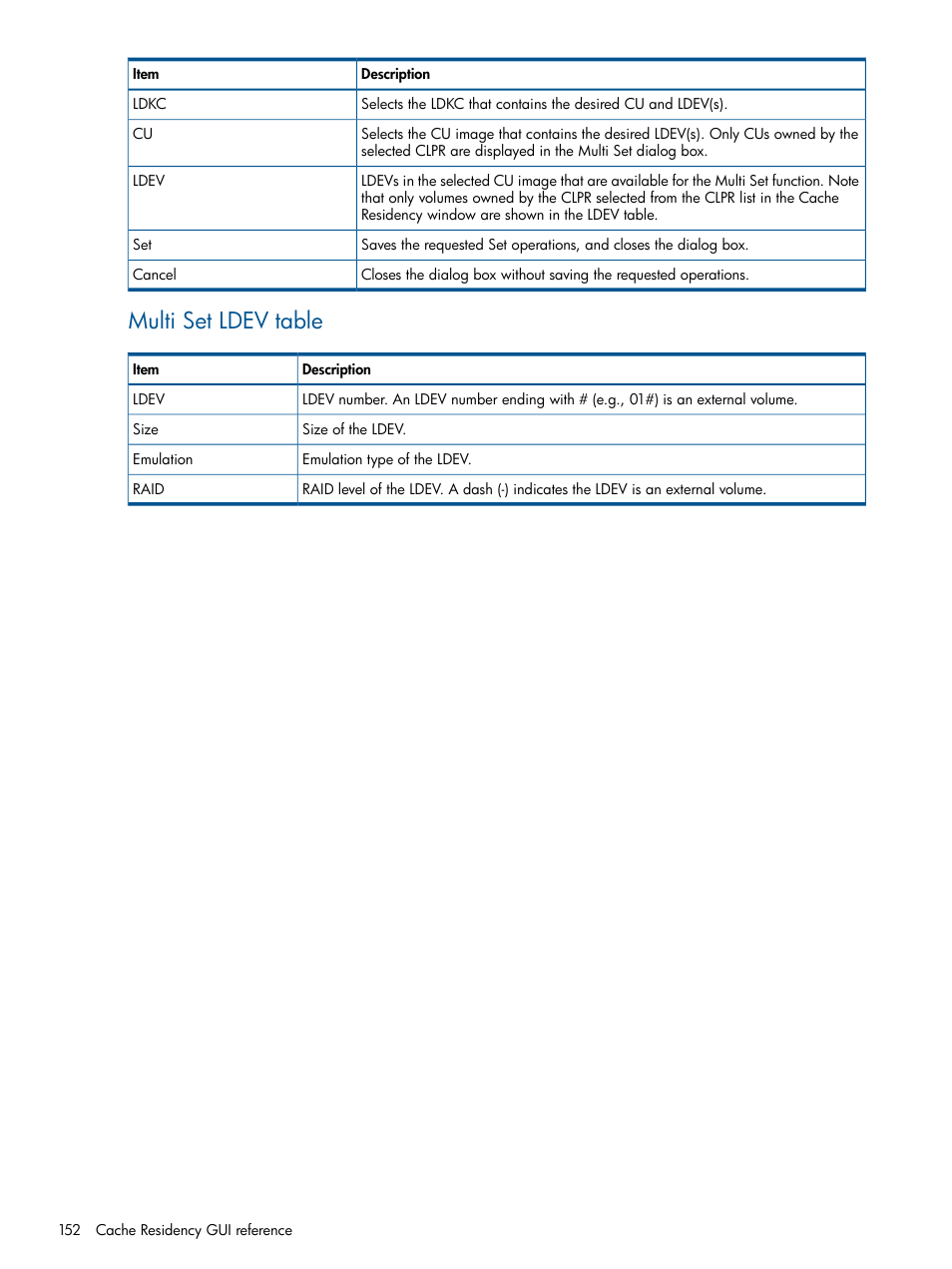 Multi set ldev table | HP XP P9500 Storage User Manual | Page 152 / 157