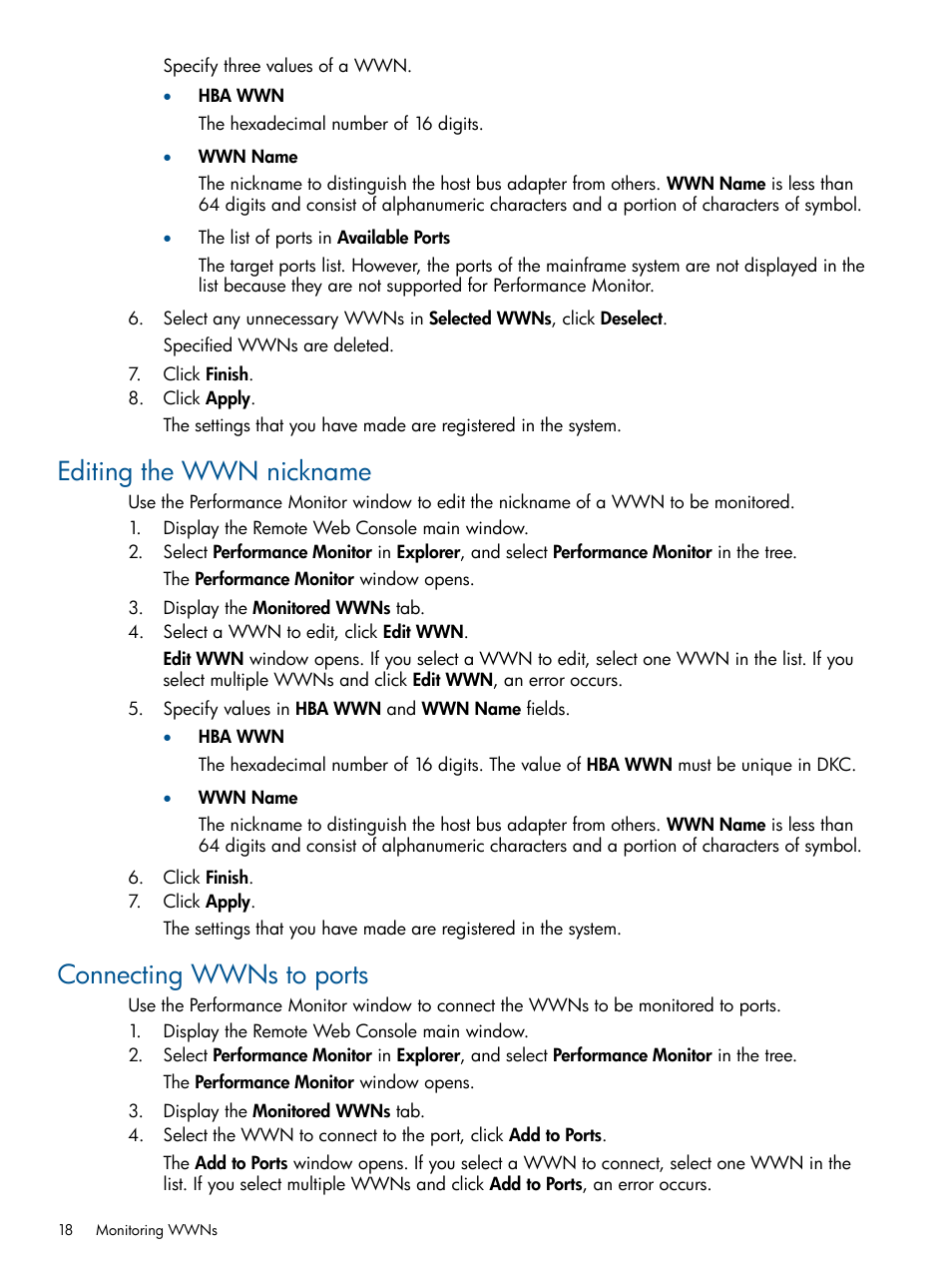 Editing the wwn nickname, Connecting wwns to ports, Editing the wwn nickname connecting wwns to ports | HP XP P9500 Storage User Manual | Page 18 / 157