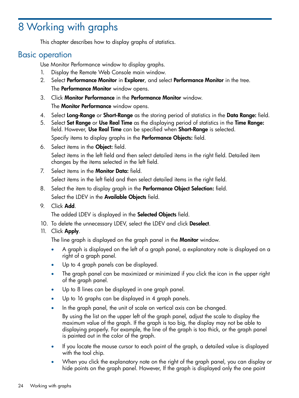 8 working with graphs, Basic operation | HP XP P9500 Storage User Manual | Page 24 / 157