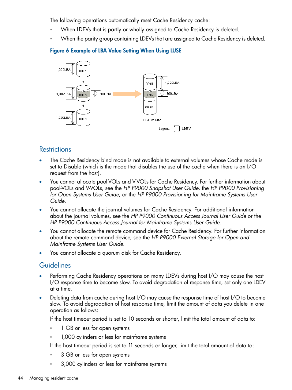 Restrictions, Guidelines | HP XP P9500 Storage User Manual | Page 44 / 157