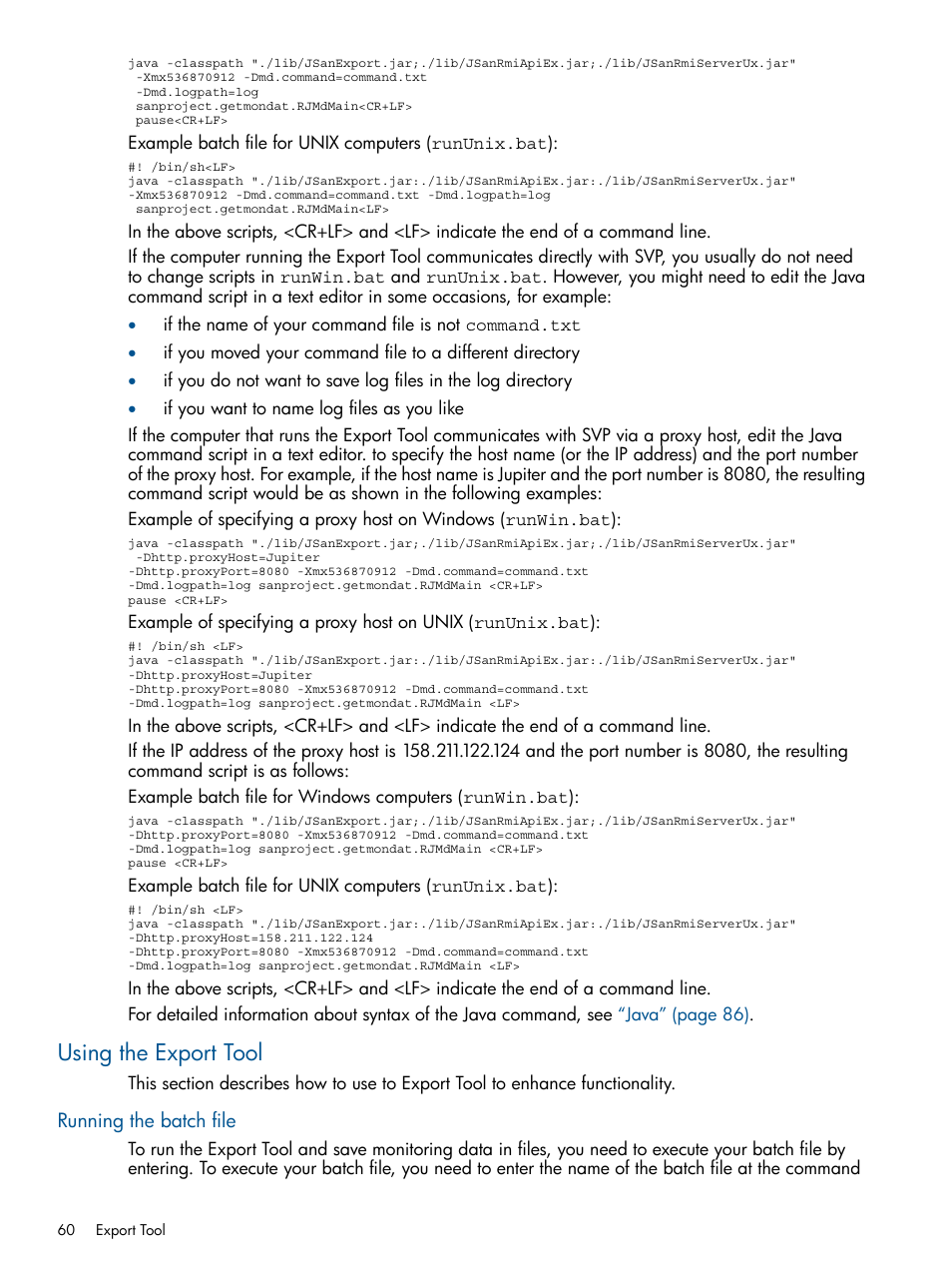 Using the export tool, Running the batch file | HP XP P9500 Storage User Manual | Page 60 / 157