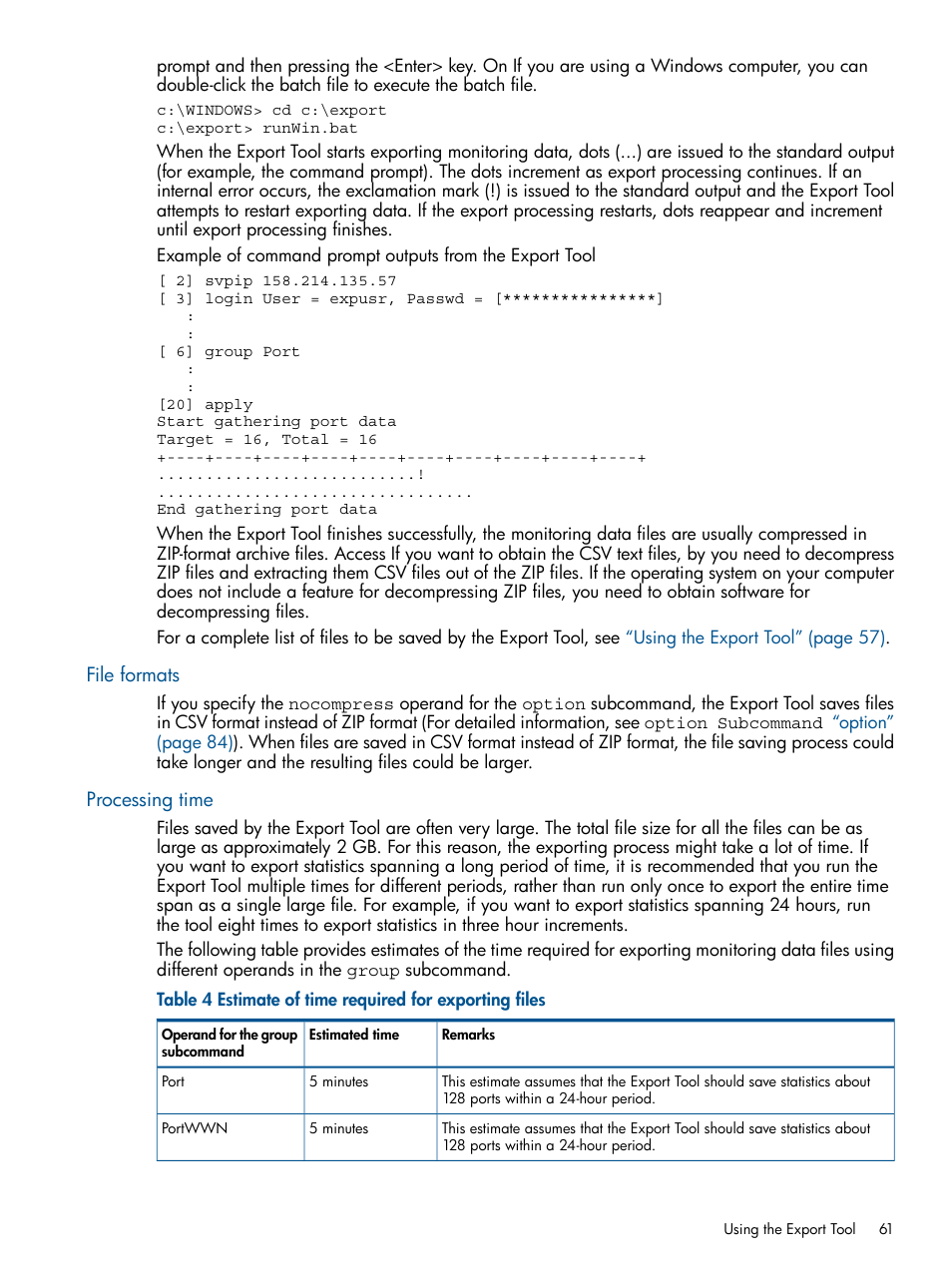 File formats, Processing time | HP XP P9500 Storage User Manual | Page 61 / 157