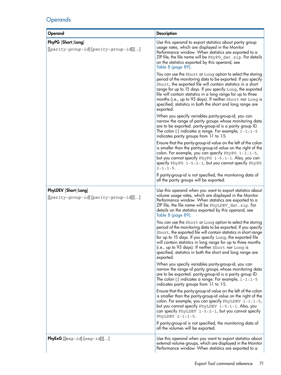 Operands | HP XP P9500 Storage User Manual | Page 71 / 157