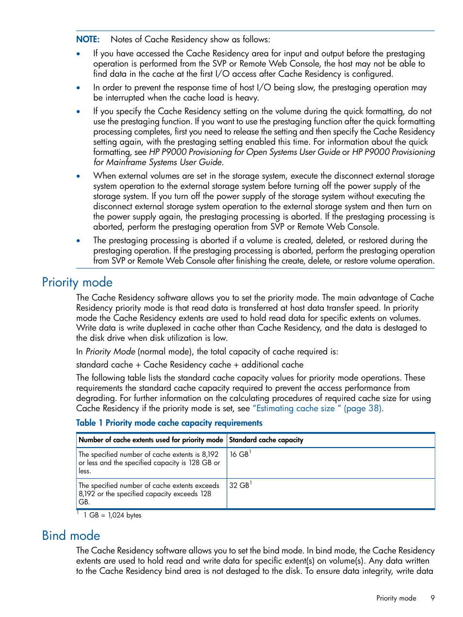 Priority mode, Bind mode, Priority mode bind mode | HP XP P9500 Storage User Manual | Page 9 / 157