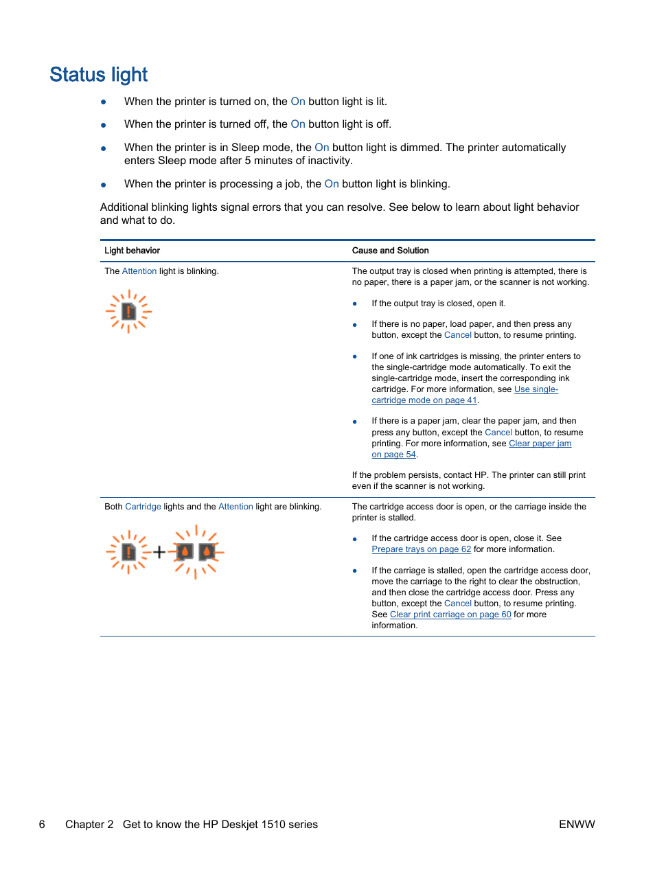 Status light | HP Deskjet 1513 All-in-One Printer User Manual | Page 10 / 90